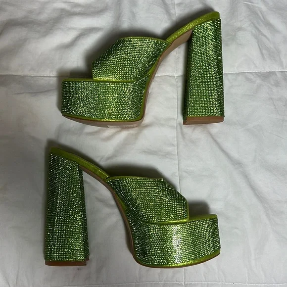 Fashion Nova Green Glitter Platform Heels - Picture 2 of 5